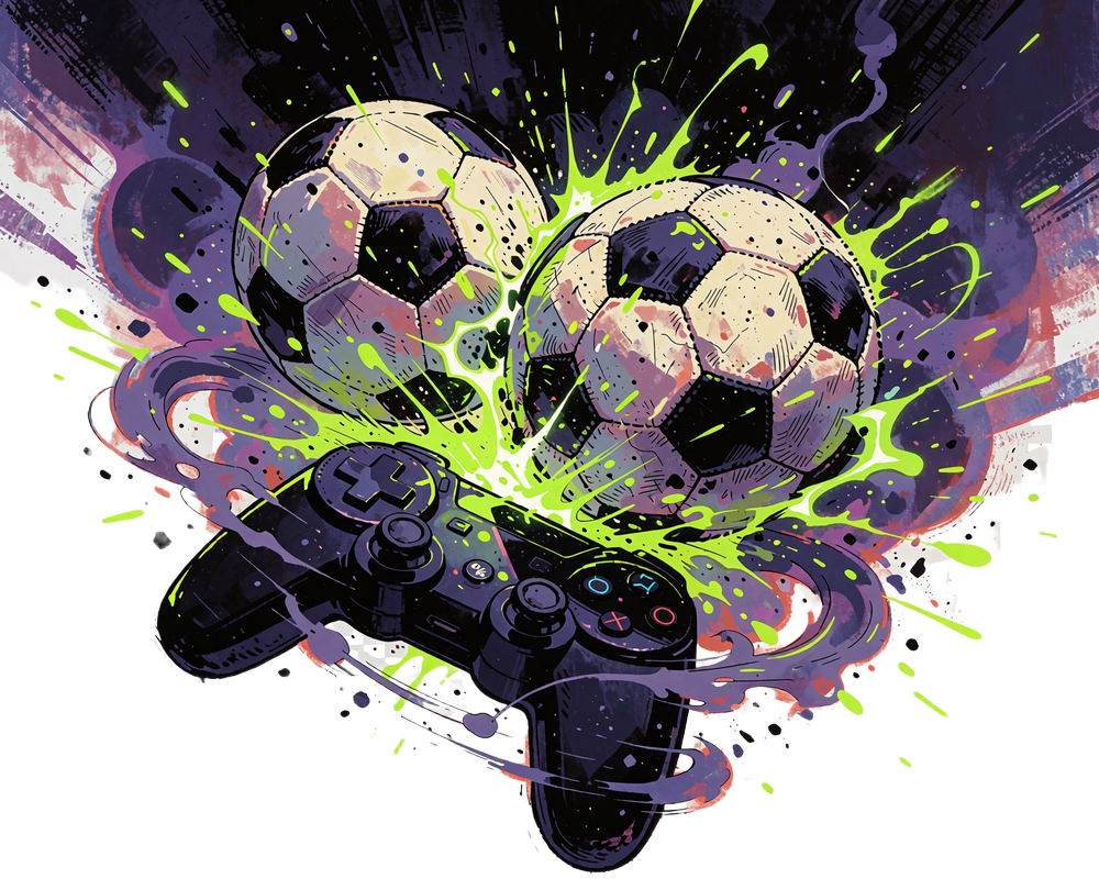 Fodbold og h&aring;ndbold st&oslash;der sammen i en gr&oslash;n energispr&aelig;ngning over en spilcontroller - sportsbook og esport hos Jokery